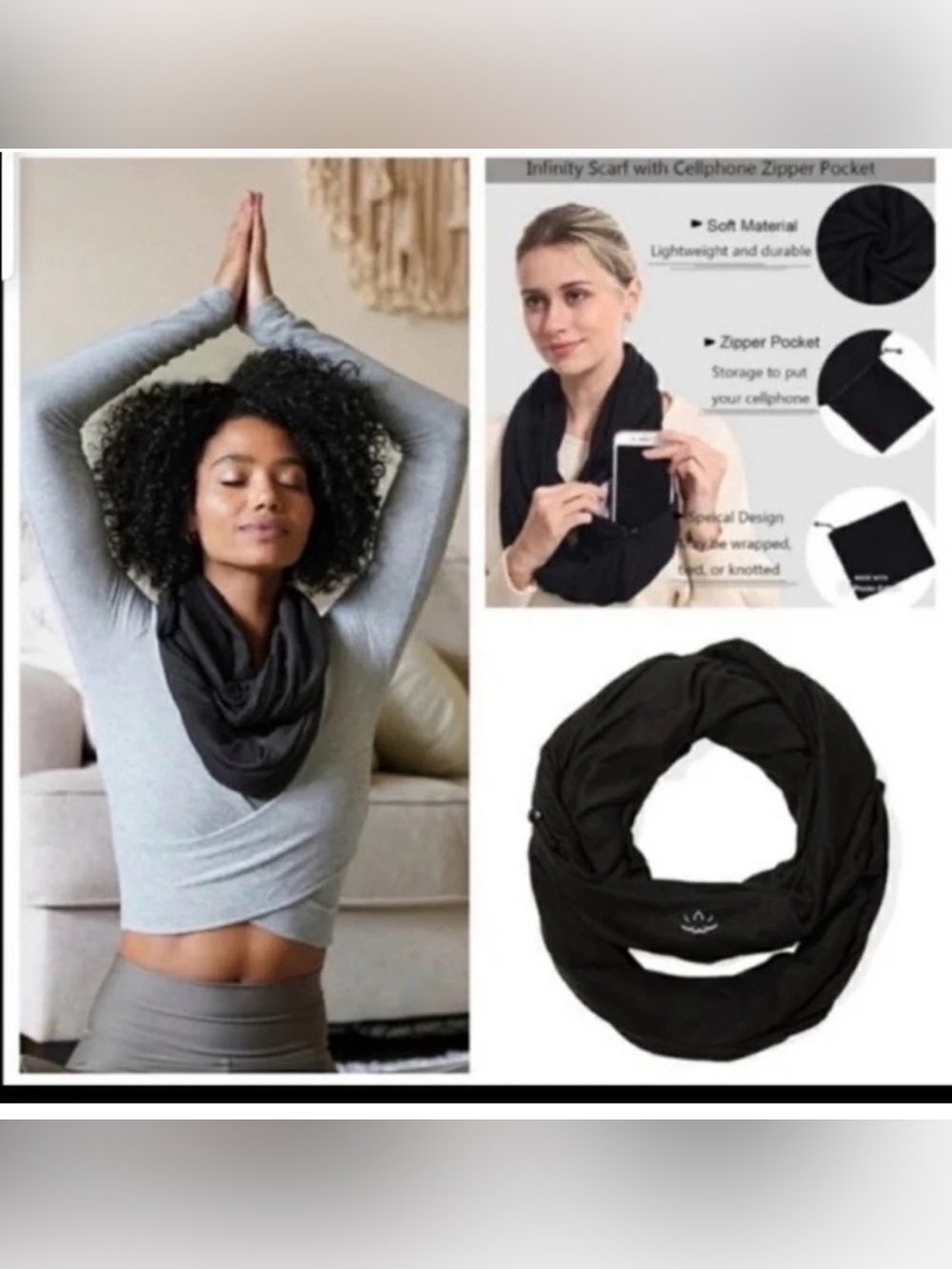 NWT‎ Beyond Yoga Sport Pocket Infinity Scarf Black
